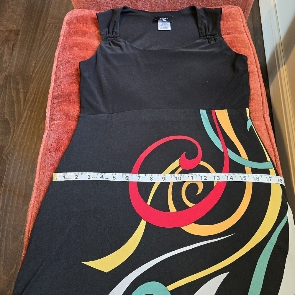 Libra Sleeveless Black Dress Layered Multi-Colored Skirt & Shoulder Detail Sz. S - Picture 9 of 11
